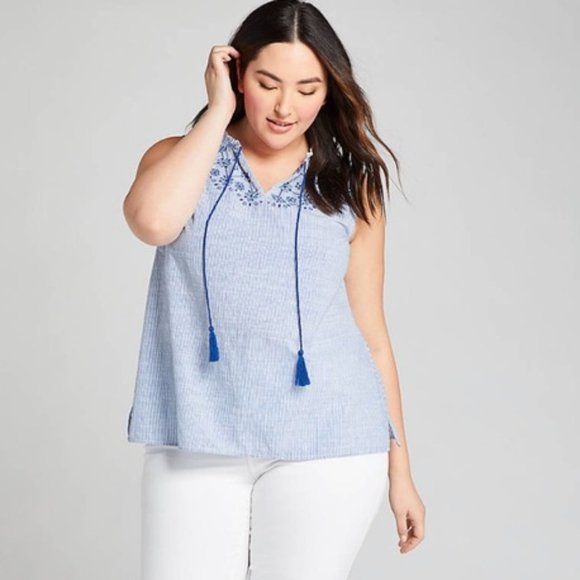 Lane Bryant Tops - NWT Lane Bryant Striped Embroidered Tank Top 20